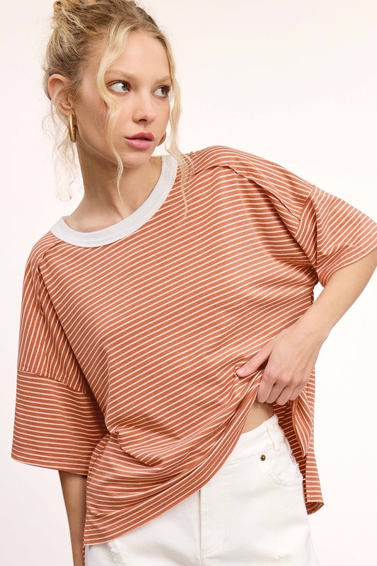 In The Headlines Sandstone Stripe Short Sleeve Top