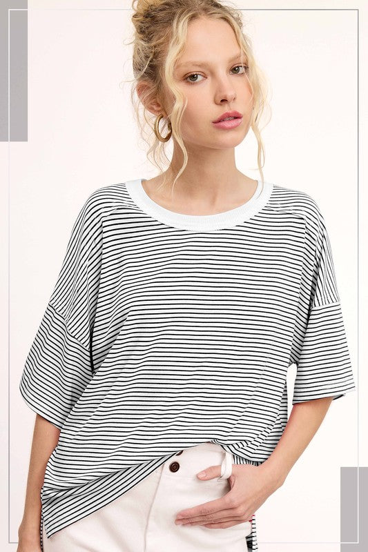 In The Headlines Black Stripe Short Sleeve Top