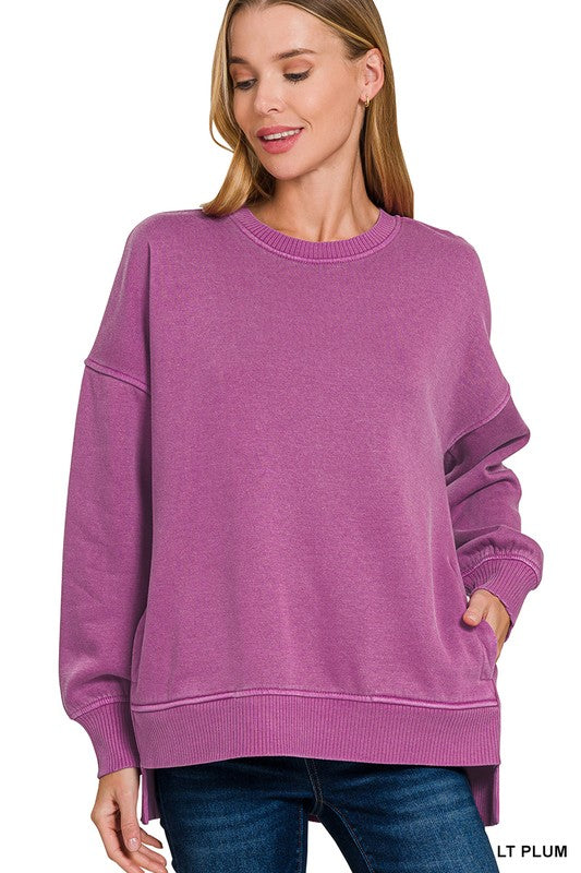 Its All About To Change Light Plum Fleece Hi Low Pocket Pullover