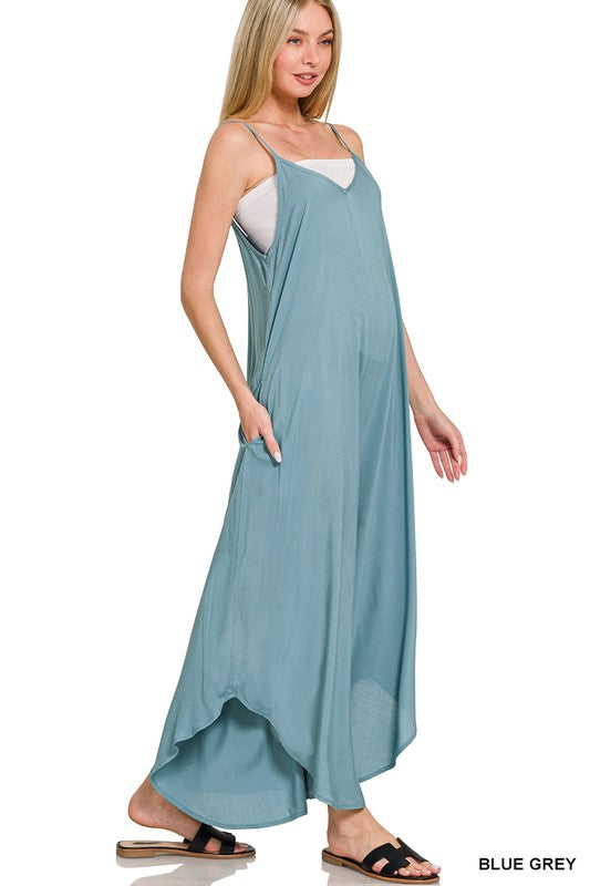 Vacation Bliss Blue Grey Wide Leg Rayon Challis Jumper