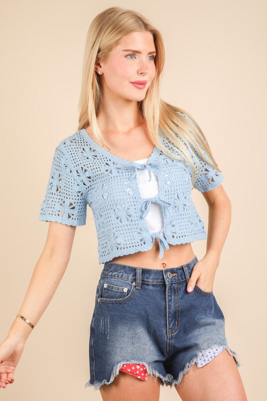 Its Your Day Sky Blue Crochet Crop Top - Catching Fireflies Boutique
