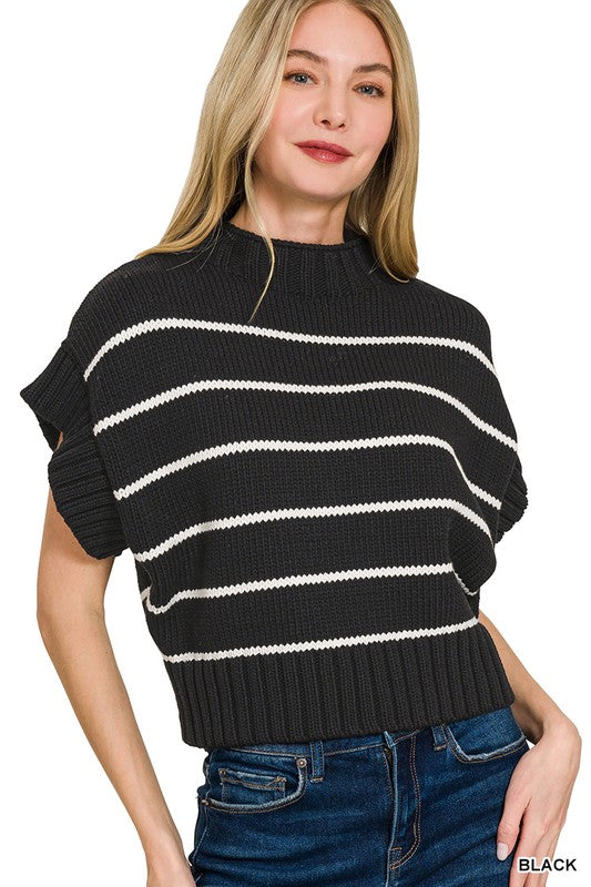 Mockingbird Lane Black Stripe Mock Neck Sweater Top - Catching Fireflies Boutique