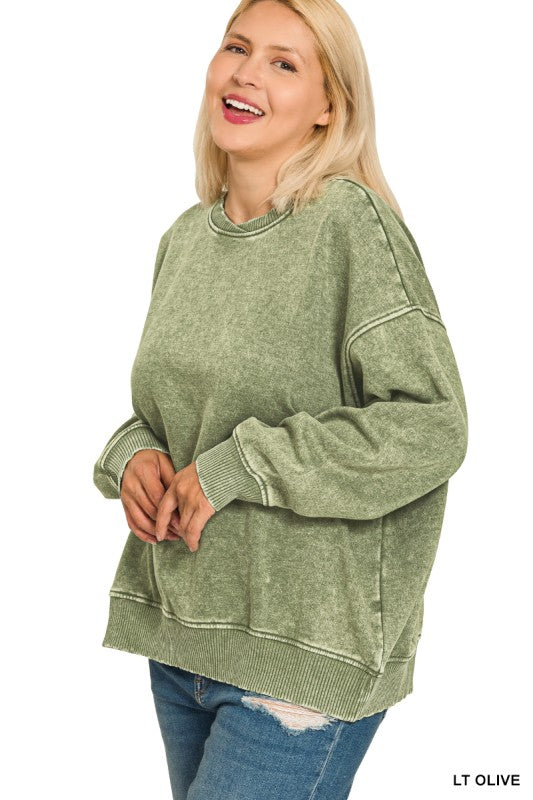 Embrace Your Journey Light Olive Acid Wash Oversized Pullover - Catching Fireflies Boutique