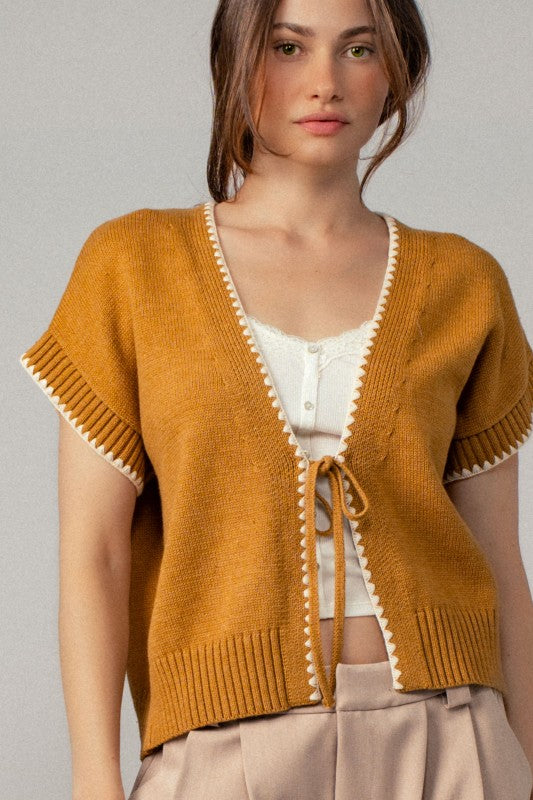 Tied Up In Style Ochre Tie Front Sweater Vest - Catching Fireflies Boutique