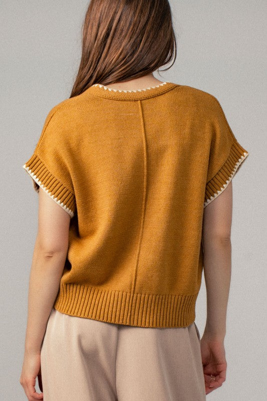 Tied Up In Style Ochre Tie Front Sweater Vest - Catching Fireflies Boutique