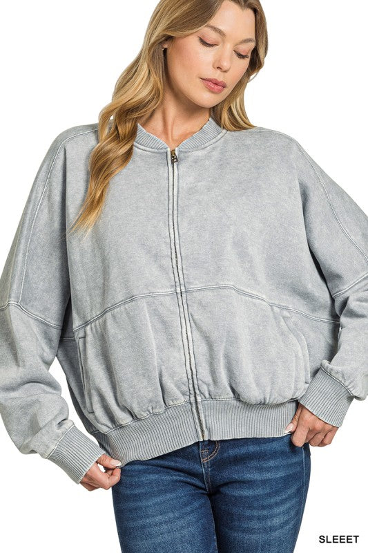 Go Everywhere Sleet Acid Wash Fleece Jacket - Catching Fireflies Boutique