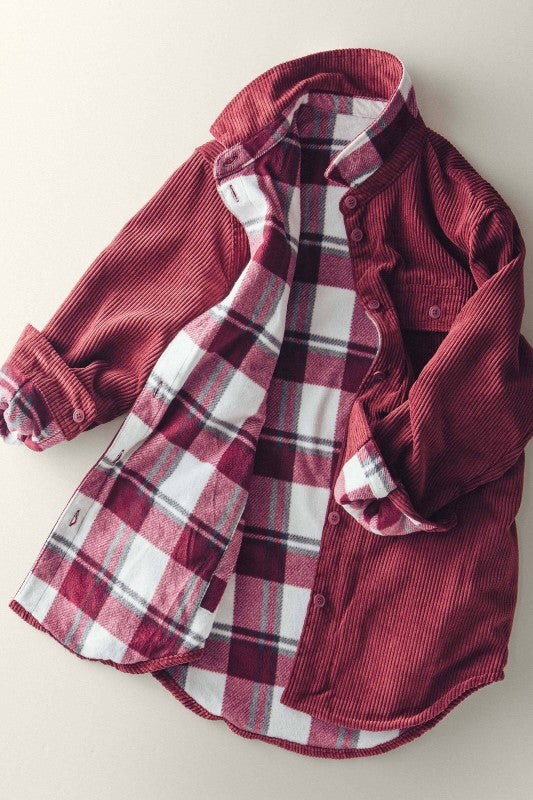 Warm Hearts Burgundy Corduroy Plaid Shacket - Catching Fireflies Boutique