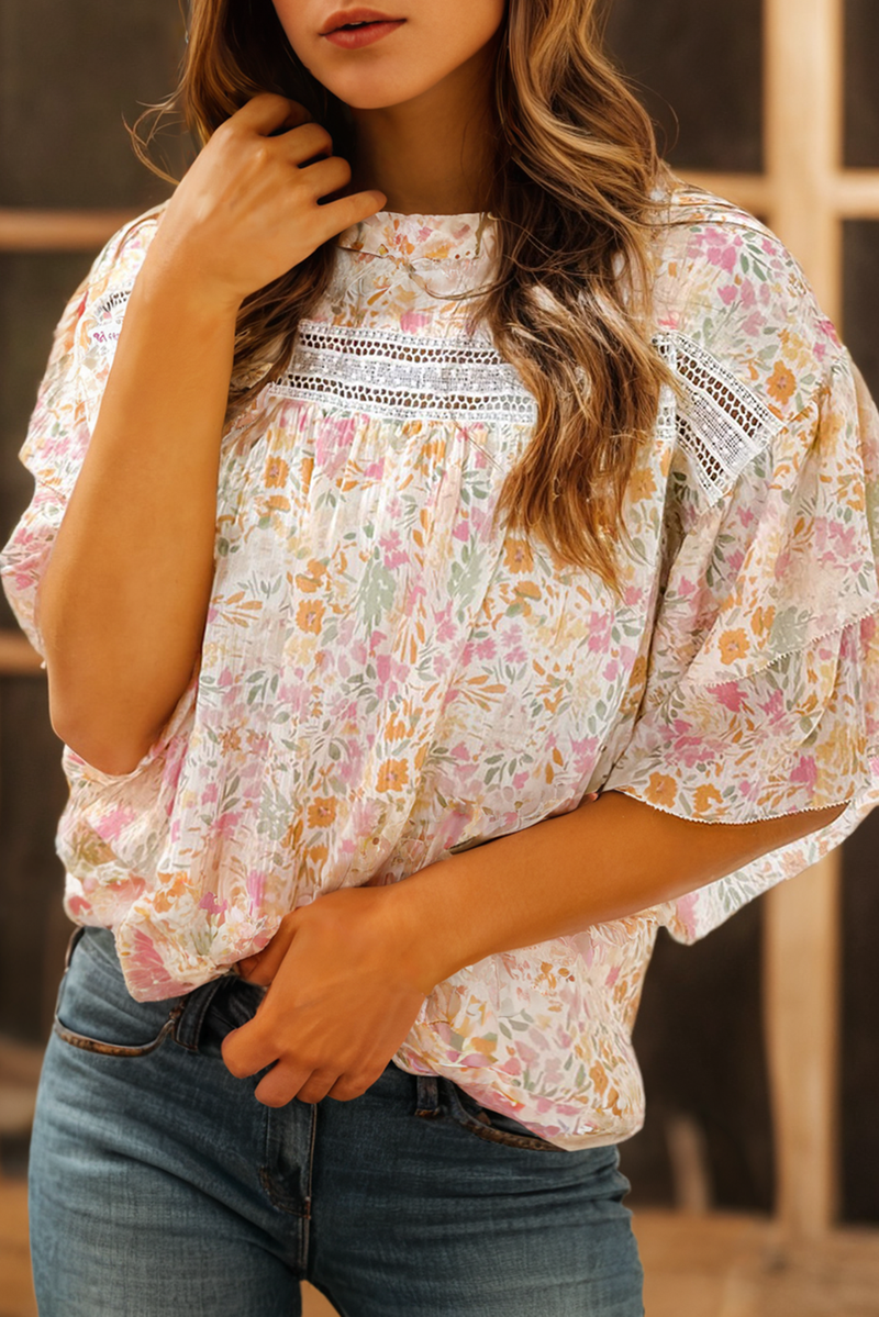 / Floral Print Wide Ruffle Sleeves Blouse - Catching Fireflies Boutique