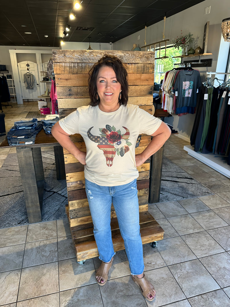USA Southwestern Skull Flag Graphic Tee - Catching Fireflies Boutique