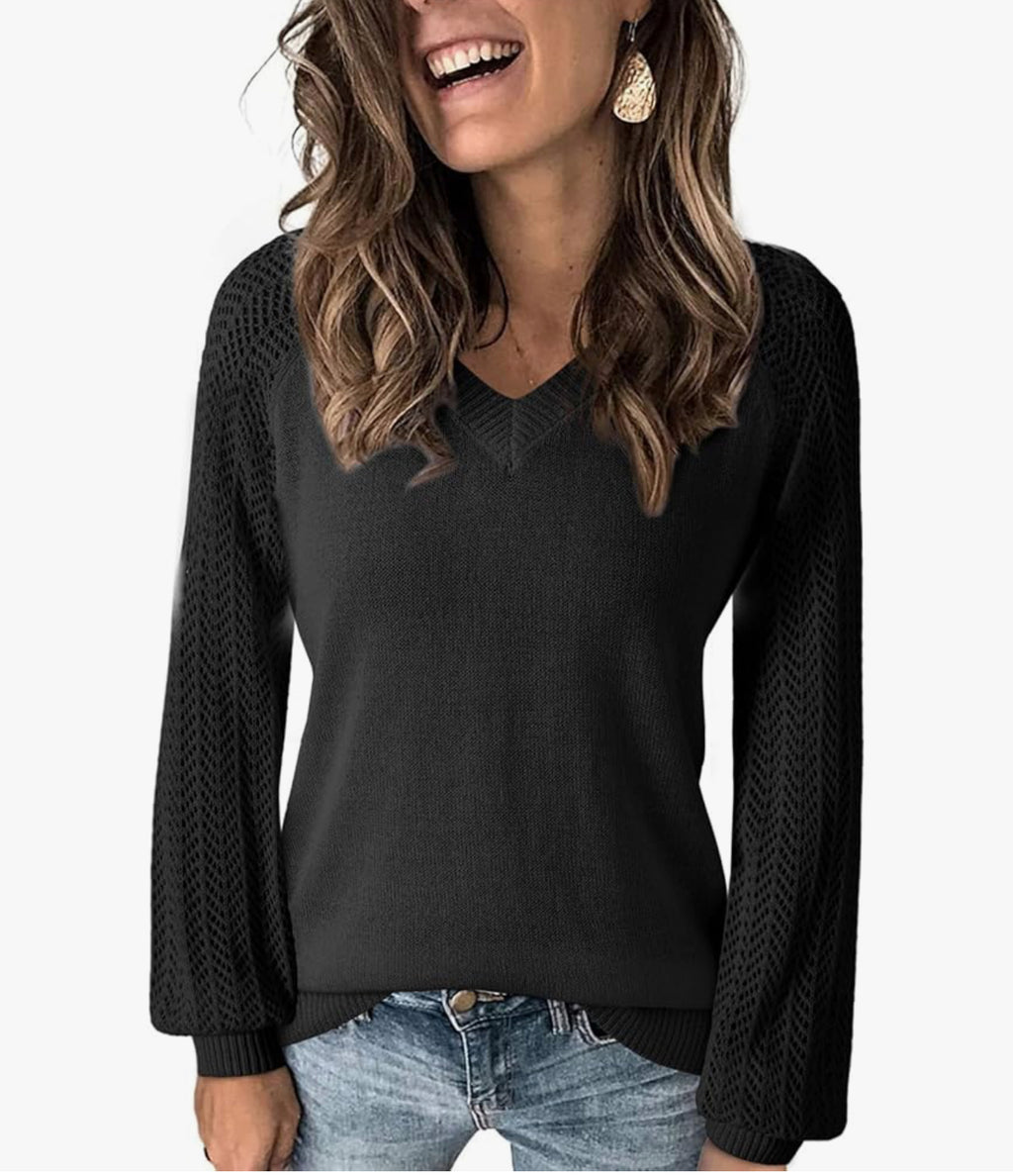 / Split Decision Plus Black Crochet Long Sleeve Sweater