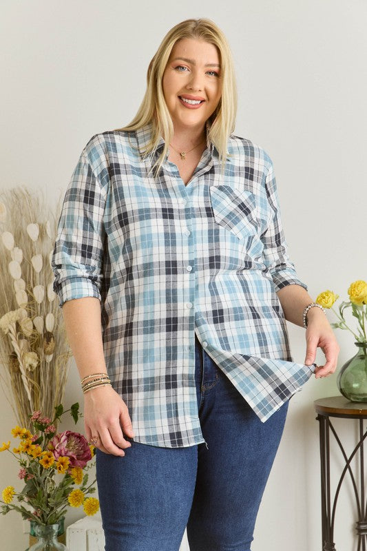 : Cool Is Casual Plus Blue Plaid Shirt - Catching Fireflies Boutique
