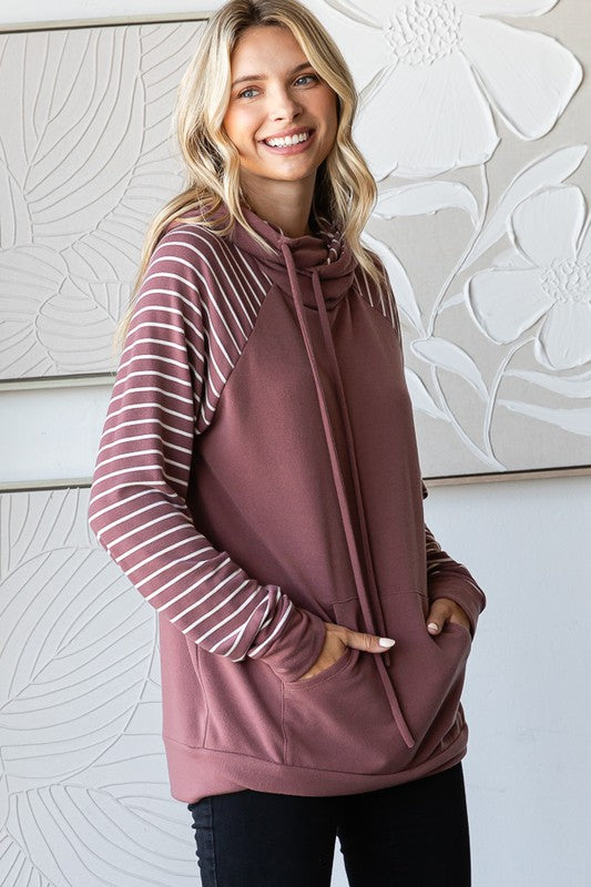 / All About The Stripe Plus Marsala Drawstring Hoodie