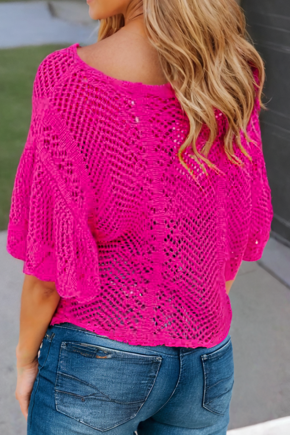 / Rose Red Pointelle Knit Scallop Edge Knit Top - Catching Fireflies Boutique
