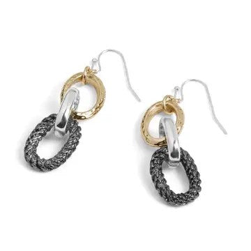 Three Links Mixed Metal Earrings