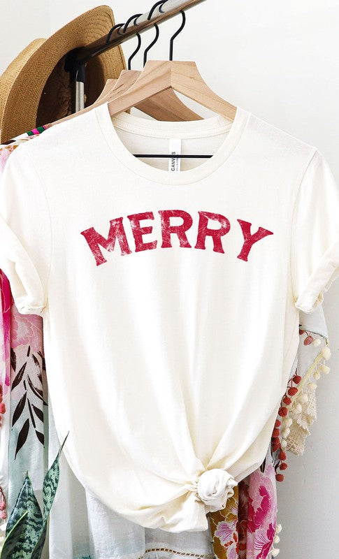 : Cream Merry Graphic Holiday Tee - Catching Fireflies Boutique