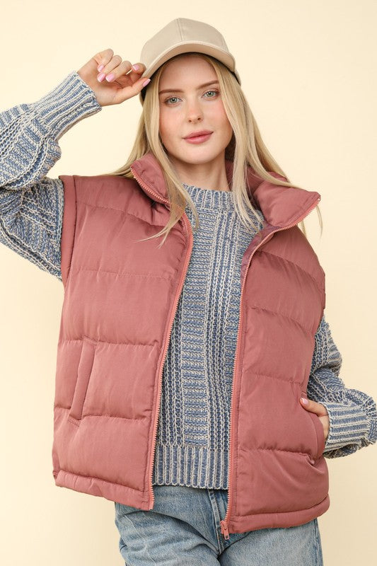 / Mountain Moment Mauve High Neck Puffer Vest