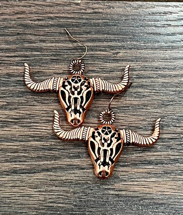 / Longhorn Antique Copper Fish Hook Earrings