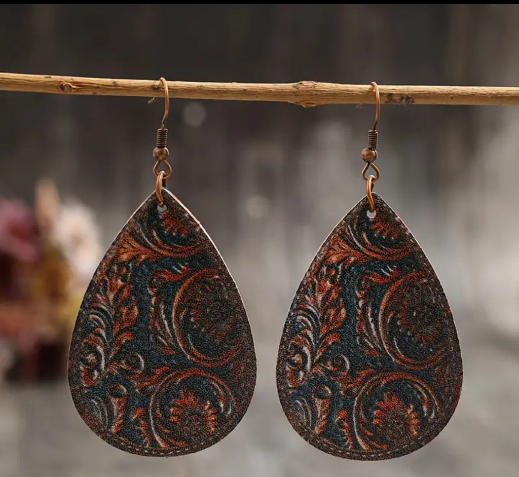 Western Brown Teardrop Earrings - Catching Fireflies Boutique