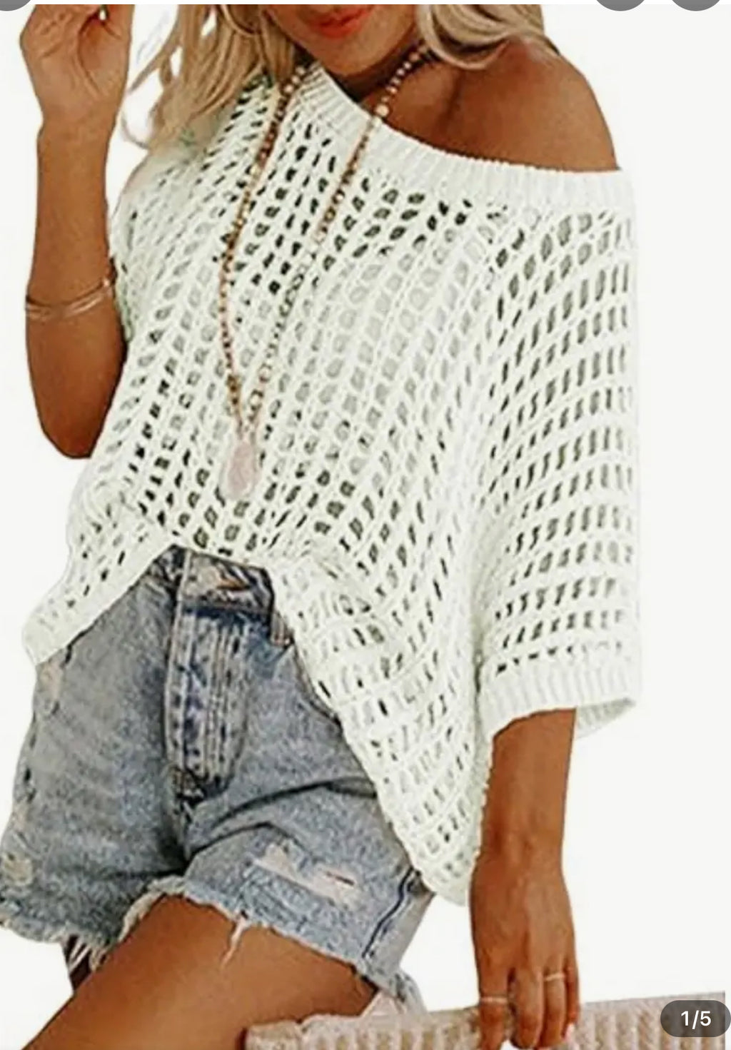 / In Plain Sight White Fishnet Short Sleeve Sweater