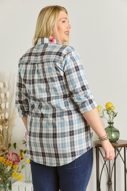 : Cool Is Casual Plus Blue Plaid Shirt - Catching Fireflies Boutique