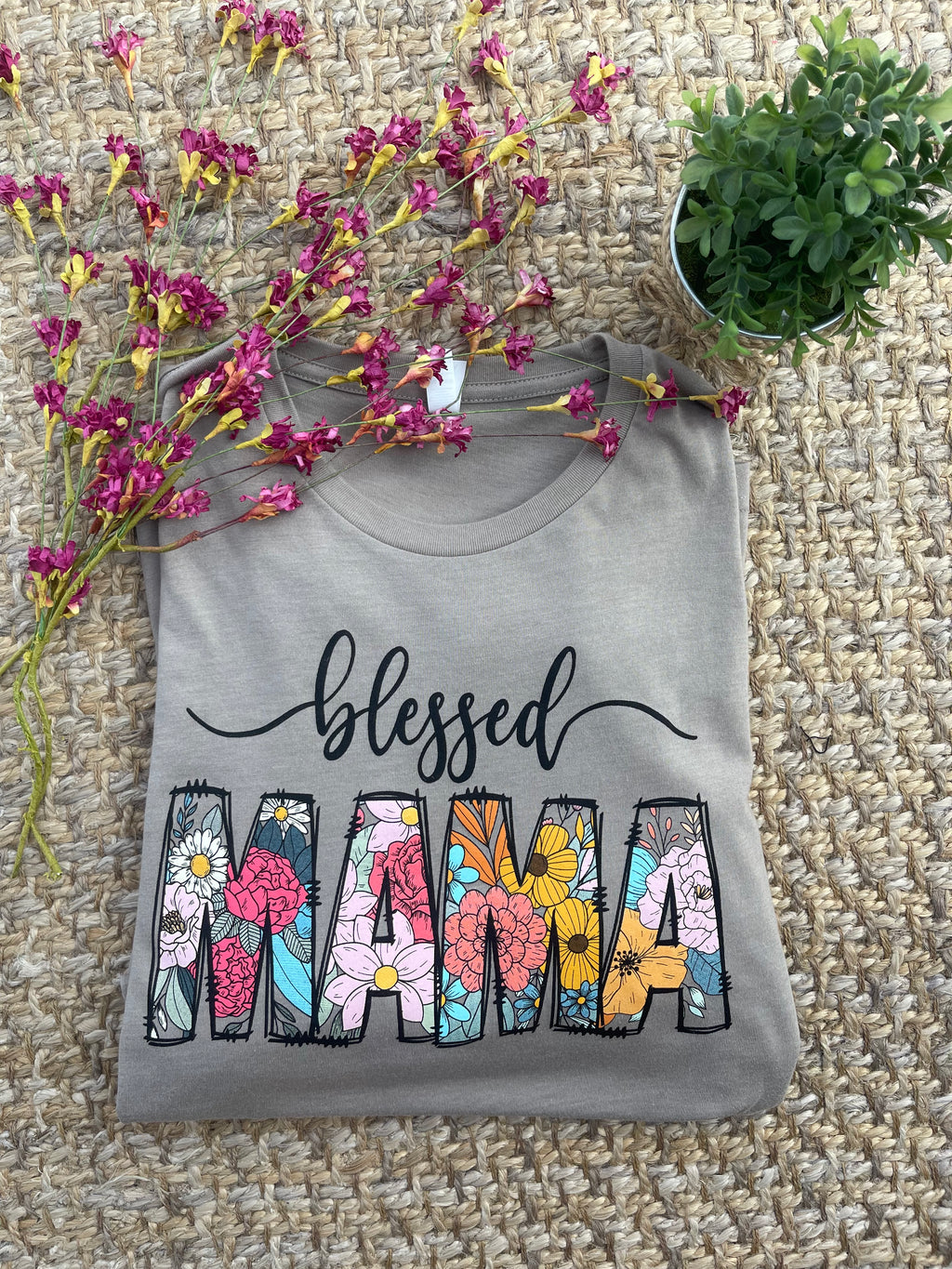 / Blessed Mama Flora Heather Stone Graphic Tee - Catching Fireflies Boutique