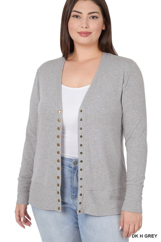 : Dont Worry Be Snappy Dark Grey Snap Cardigan - Catching Fireflies Boutique