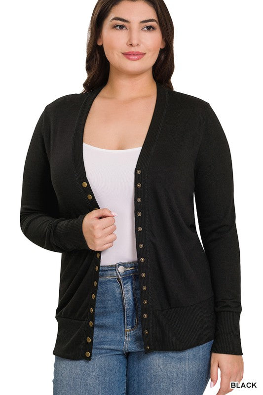 : Dont Worry Be Snappy Black Snap Cardigan - Catching Fireflies Boutique