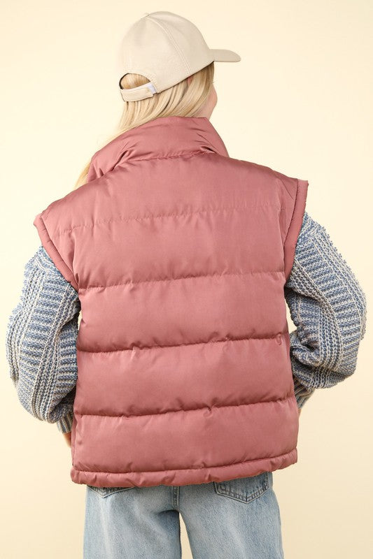 / Mountain Moment Mauve High Neck Puffer Vest