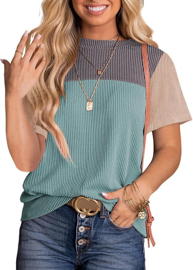 Your Go To Grey/Turquoise/Beige Color Plus Block Top (Size 2X) - Catching Fireflies Boutique