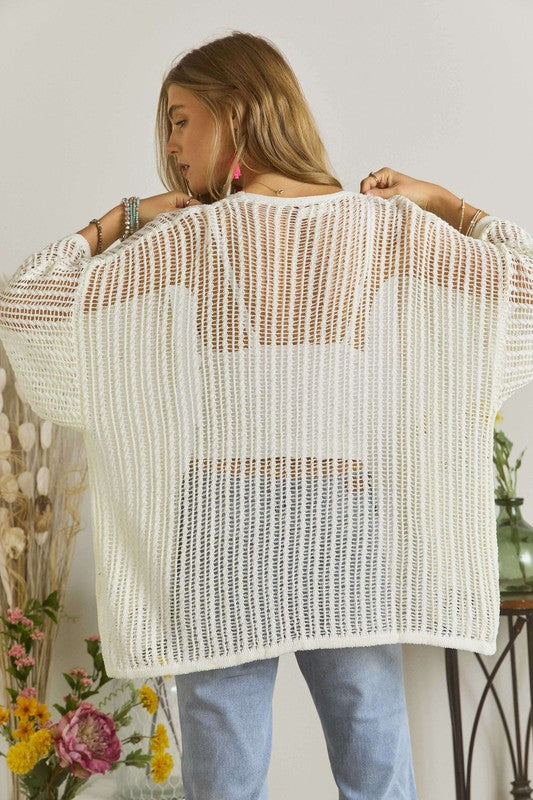 @/ Be Transparent Ivory Fishnet Knit Cardigan