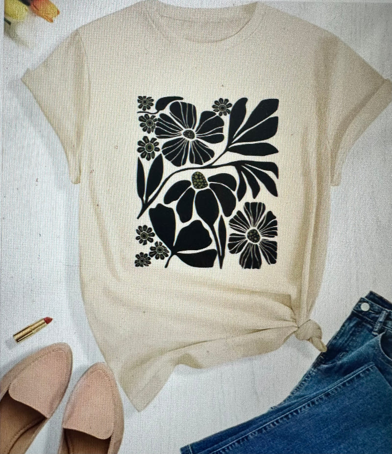 / Cream Of The Crop Black Floral Graphic Tee