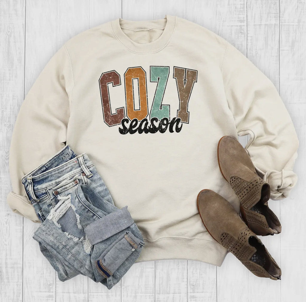 Cozy Season Graphic Sand Sweatshirt - Catching Fireflies Boutique