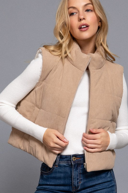 / Have You Heard Taupe Corduroy Puffer Vest