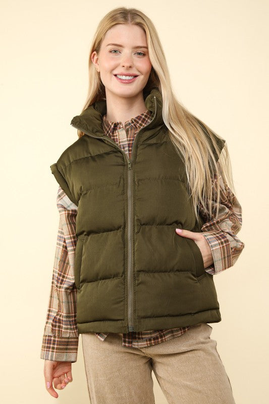 / Mountain Moment Olive High Neck Puffer Vest