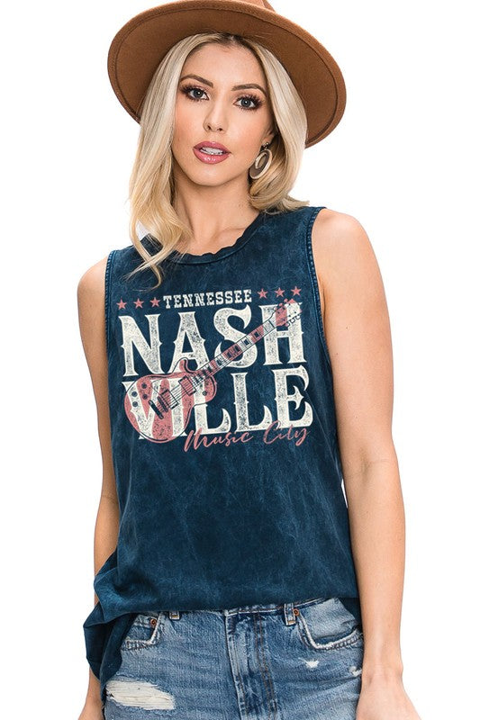 : Nashville Music City Mineral Navy Graphic Tank - Catching Fireflies Boutique