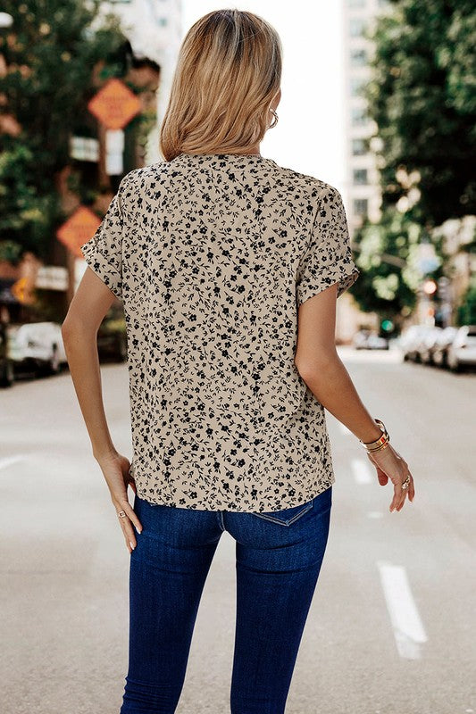 / On A Good Note Khaki Floral Print Blouse - Catching Fireflies Boutique