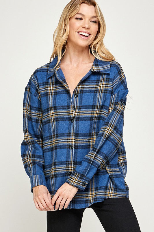 : Fall Is In The Air Blue Plaid Flannel Shirt - Catching Fireflies Boutique
