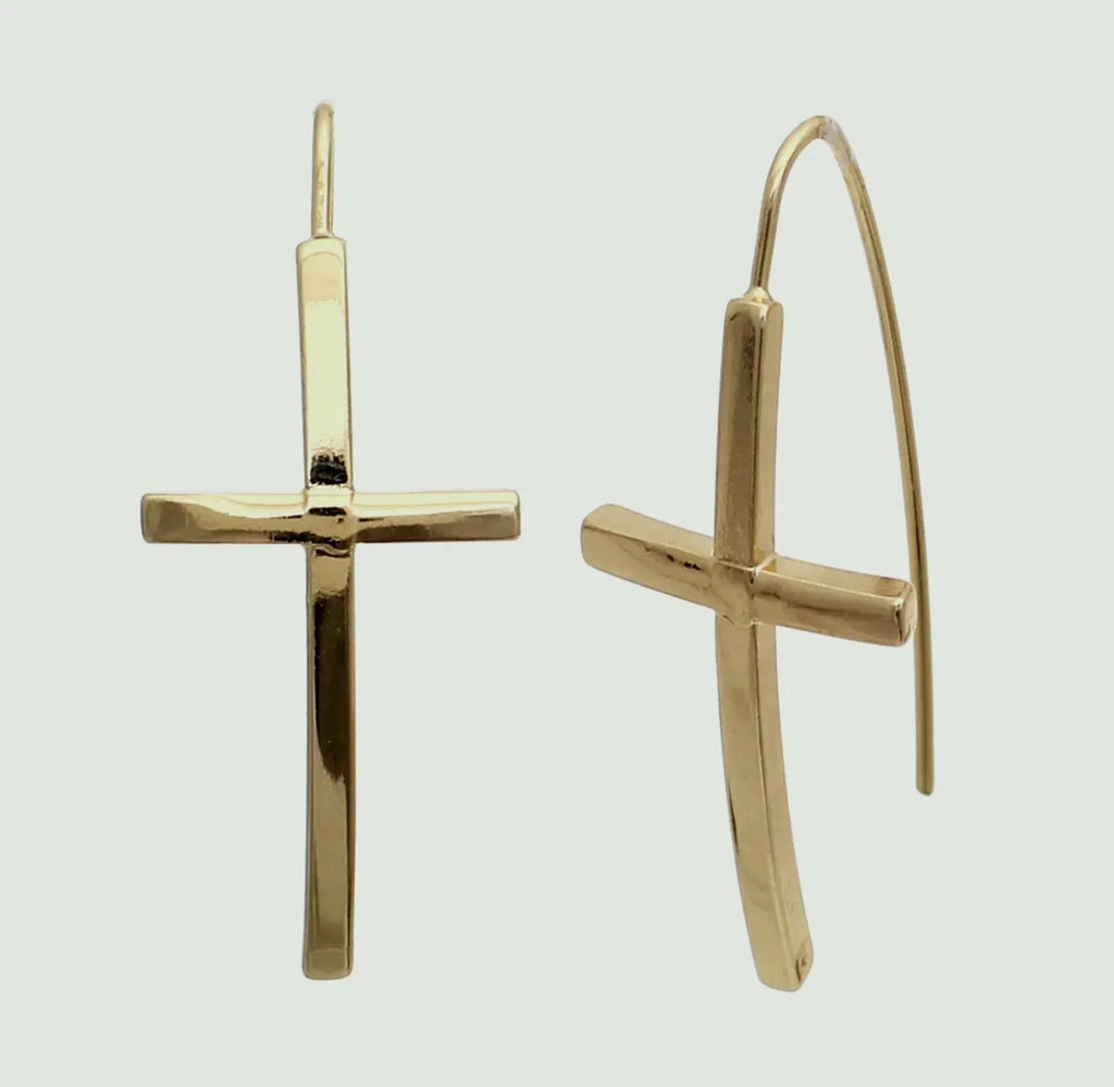 Gold Wire Cross Earrings Earrings