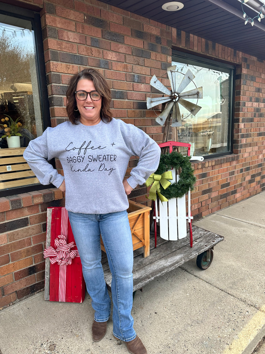 *Cozy Is Rosy Grey Graphic Coffee Sweatshirt