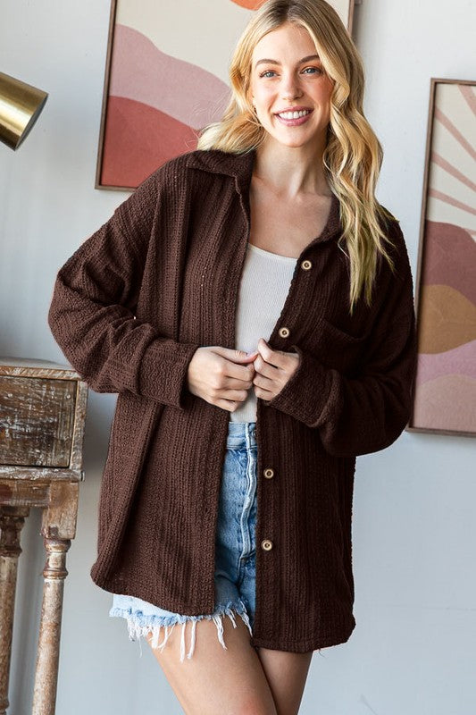 / Between You And Me Brown Textured Button Shirt