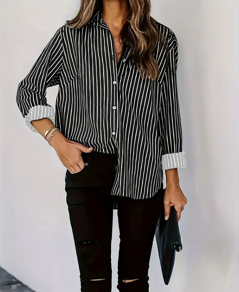 Walk The Straight Line Plus Black/White Stripe Button Down Top