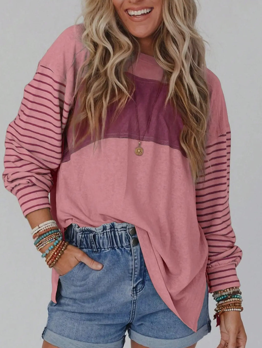 Be Authentic Plus Pink Contrast Stripe Shirt