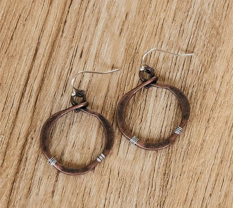Bronze Circle With Silver Wrap Earrings - Catching Fireflies Boutique