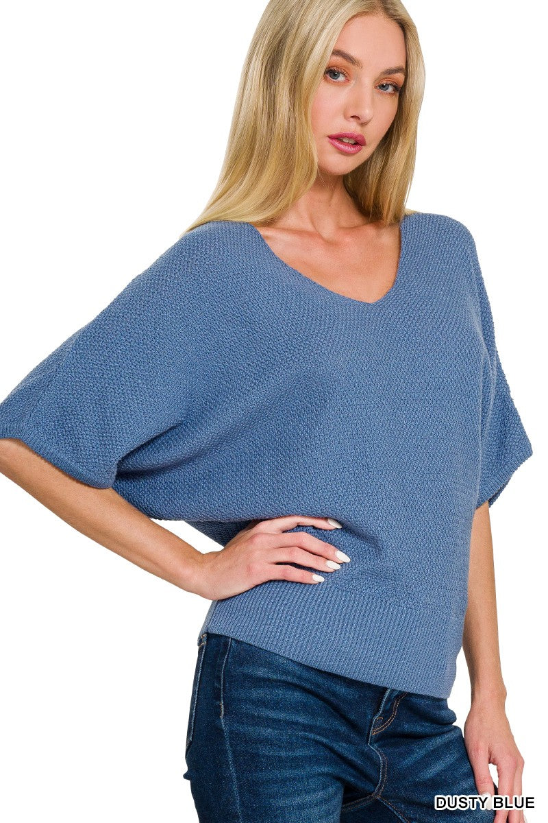 @/ Amazing Days Dusty Blue V-Neck Sweater Top