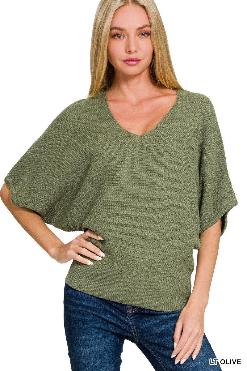 @/ Amazing Days Light Olive V-Neck Sweater Top