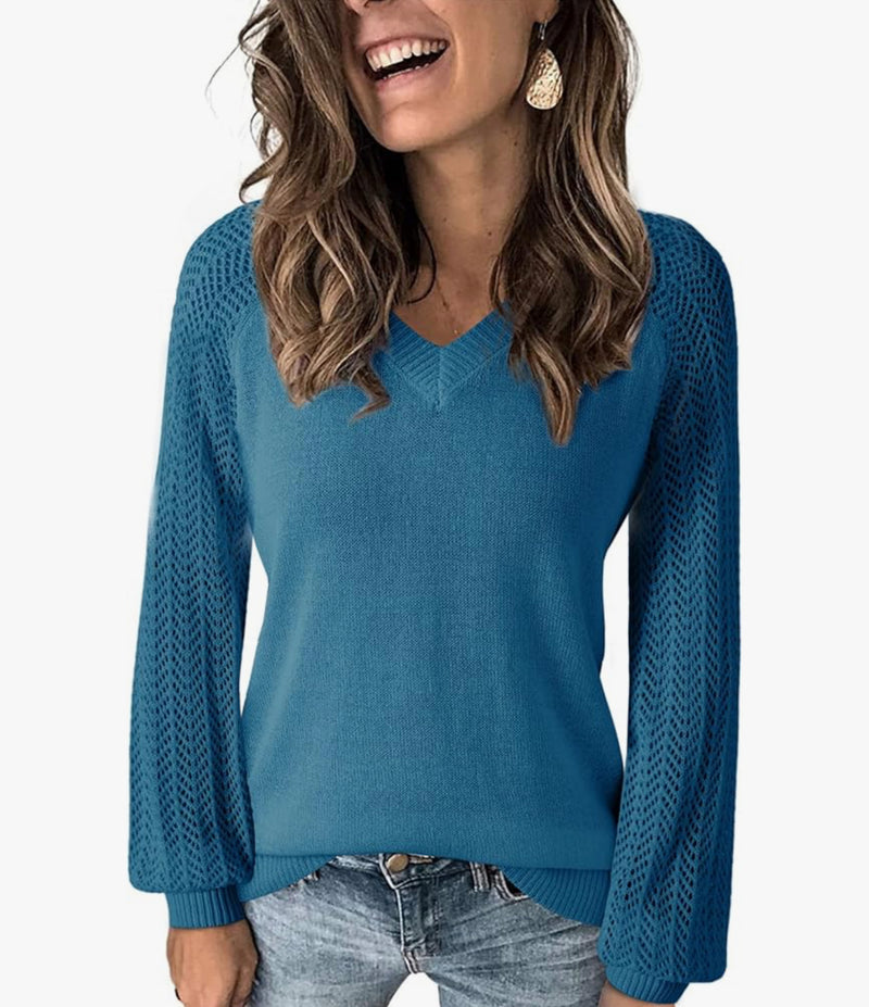 / Split Decision Teal Crochet Long Sleeve Sweater