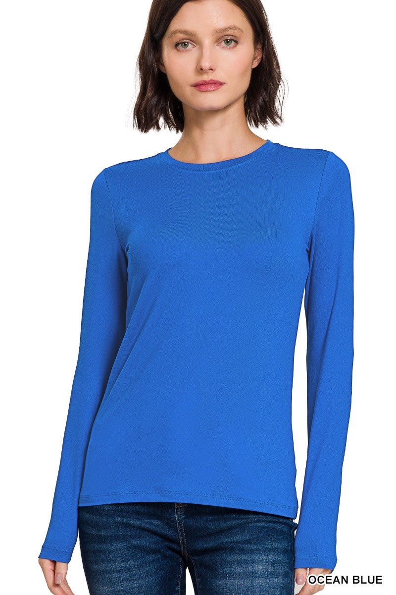 Bright Blue Microfiber Long Sleeve Top