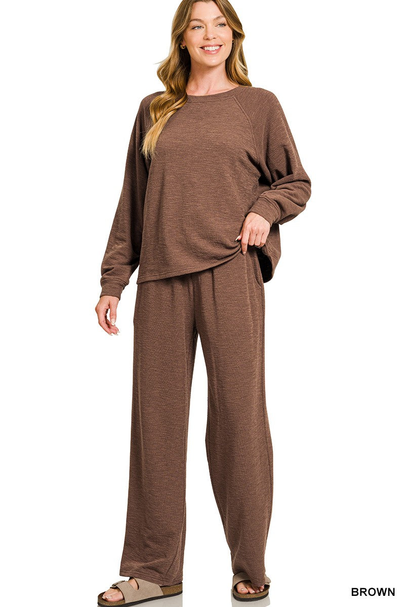 Back To Casual Heather Brown Relaxed Fit Pants (Size Large) - Catching Fireflies Boutique
