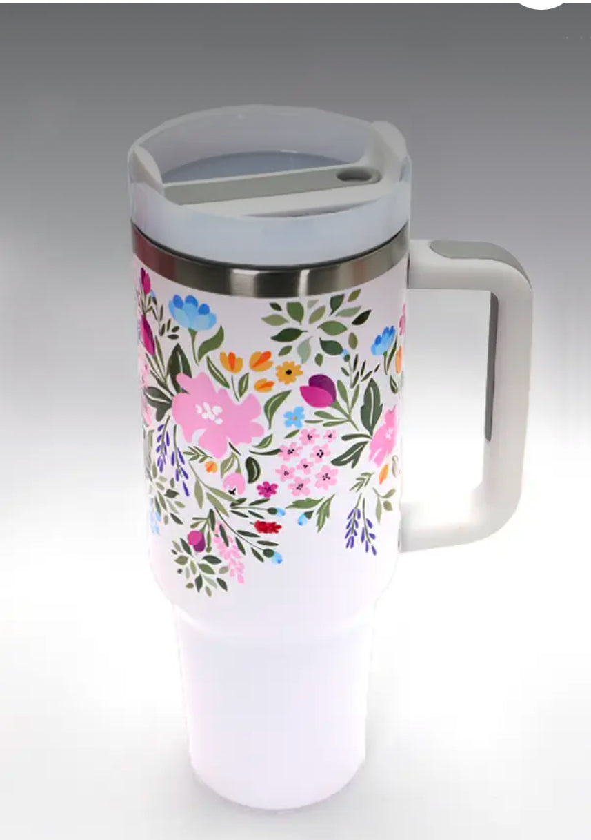 Stainless Steel 40 oz White Flower Tumbler