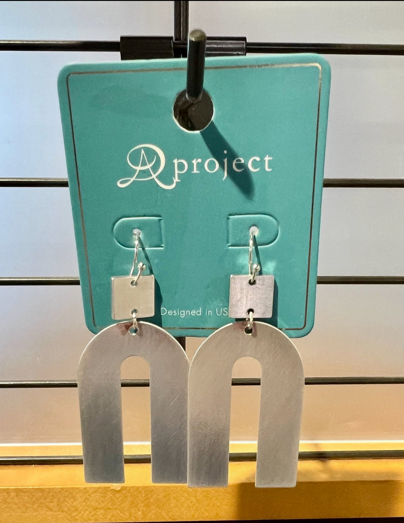 Matte Silver U Shape Geometric Dangle Earrings - Catching Fireflies Boutique